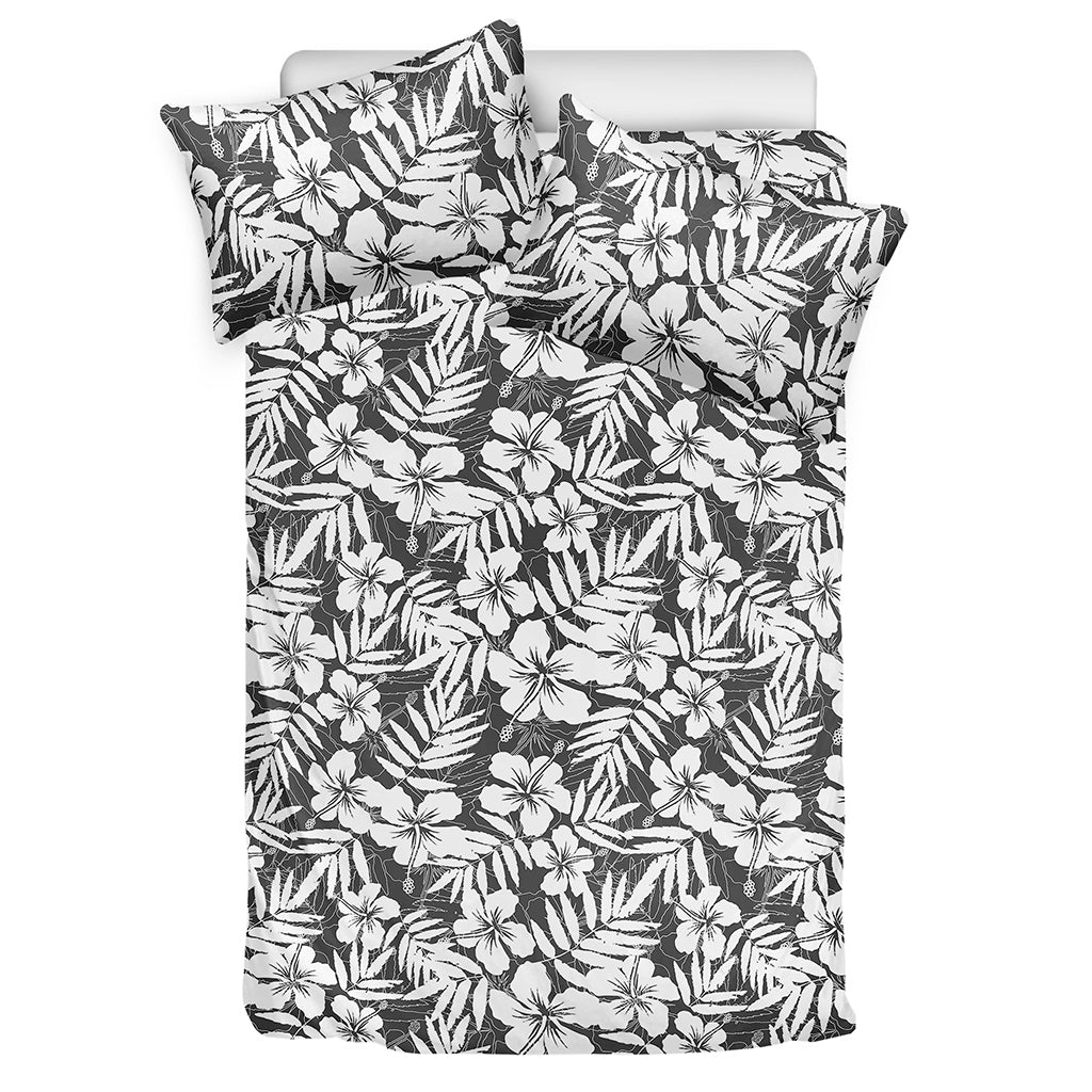 White And Grey Hawaiian Pattern Print Duvet Cover Bedding Set