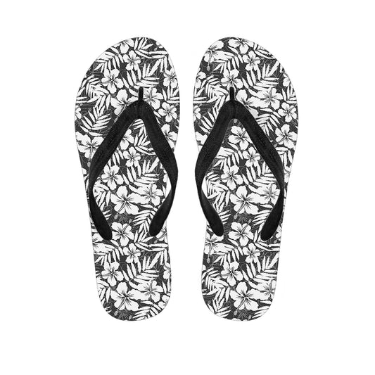 White And Grey Hawaiian Pattern Print Flip Flops
