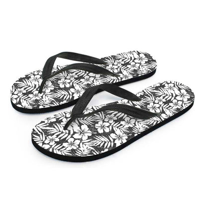 White And Grey Hawaiian Pattern Print Flip Flops