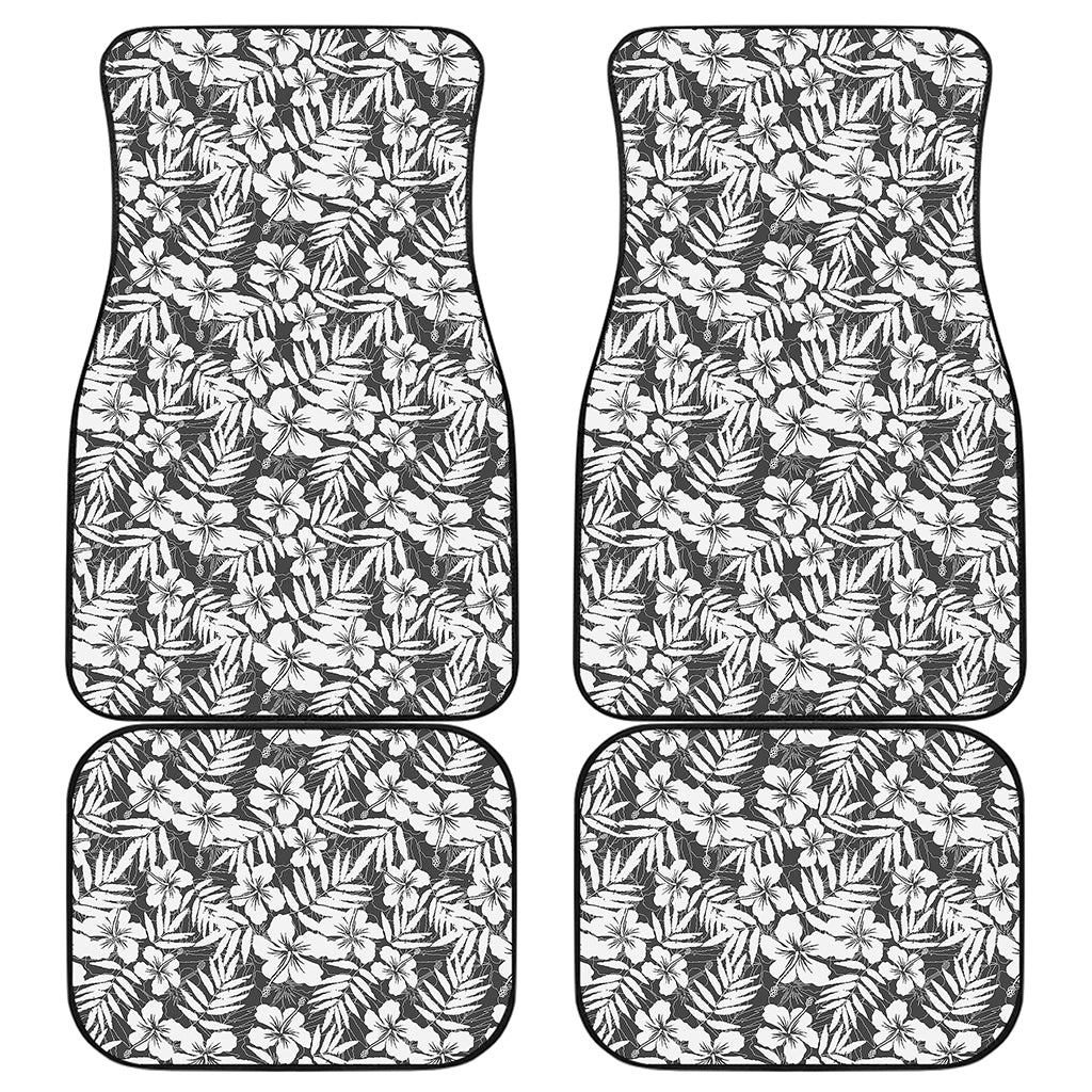White And Grey Hawaiian Pattern Print Front and Back Car Floor Mats