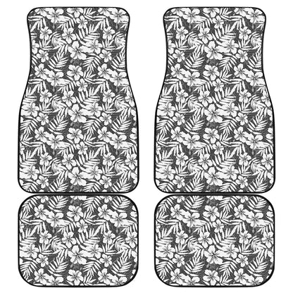 White And Grey Hawaiian Pattern Print Front and Back Car Floor Mats