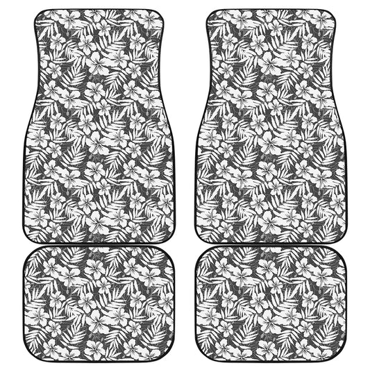 White And Grey Hawaiian Pattern Print Front and Back Car Floor Mats