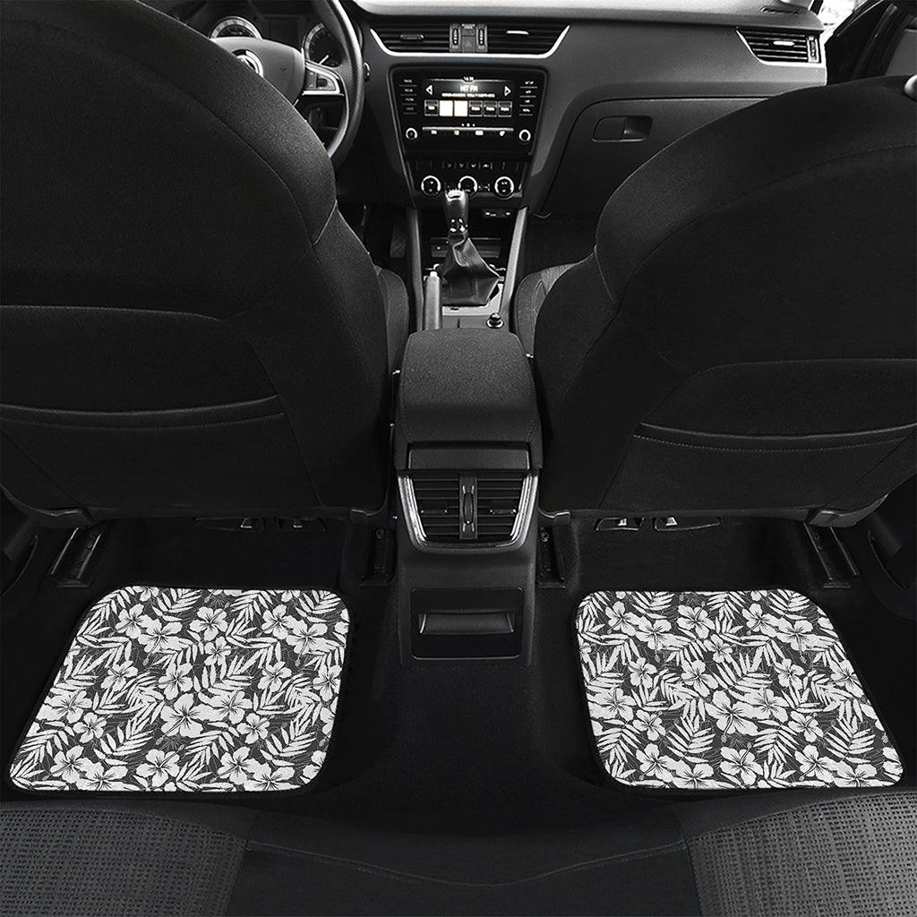 White And Grey Hawaiian Pattern Print Front and Back Car Floor Mats