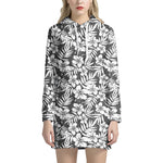 White And Grey Hawaiian Pattern Print Hoodie Dress