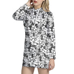 White And Grey Hawaiian Pattern Print Hoodie Dress