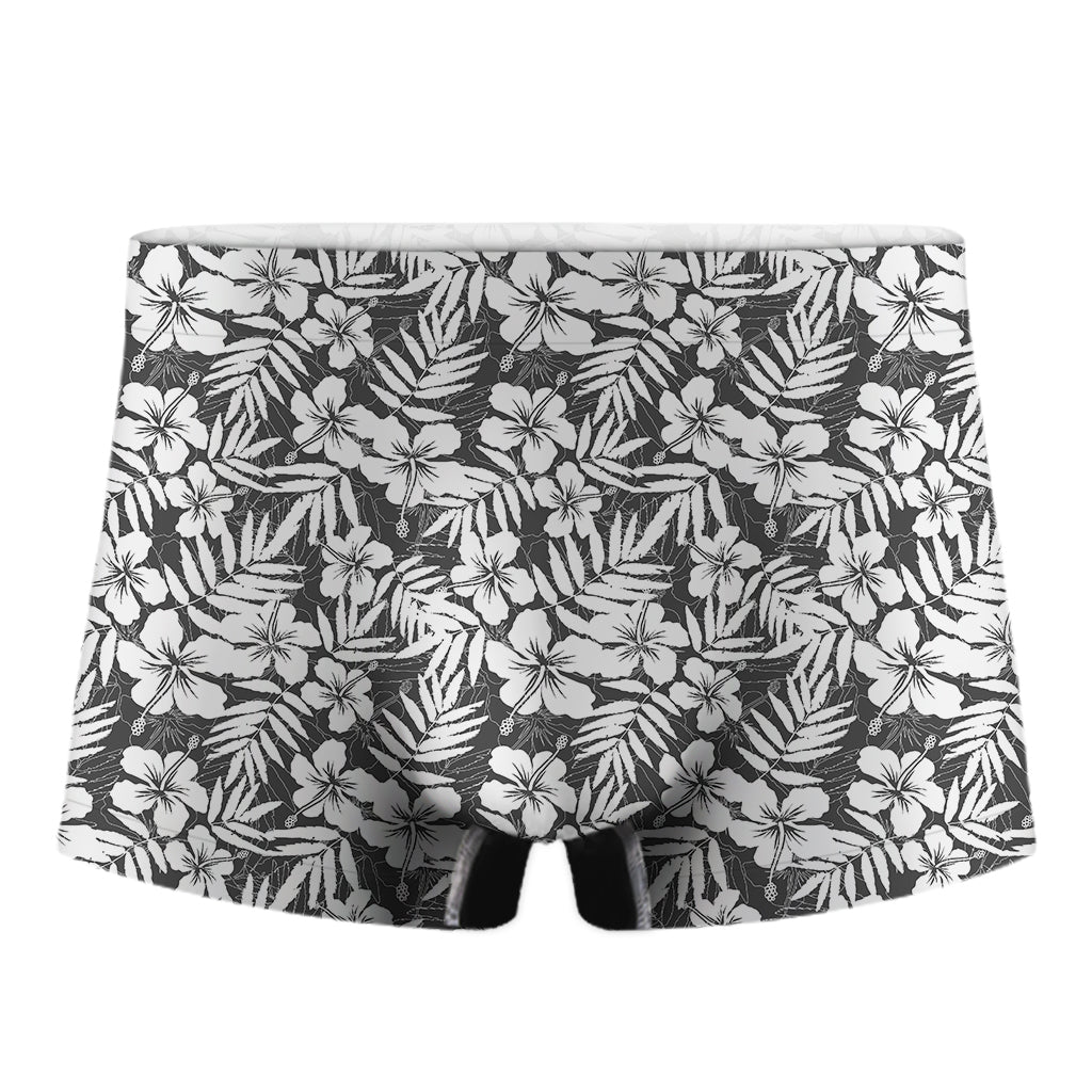 White And Grey Hawaiian Pattern Print Men's Boxer Briefs