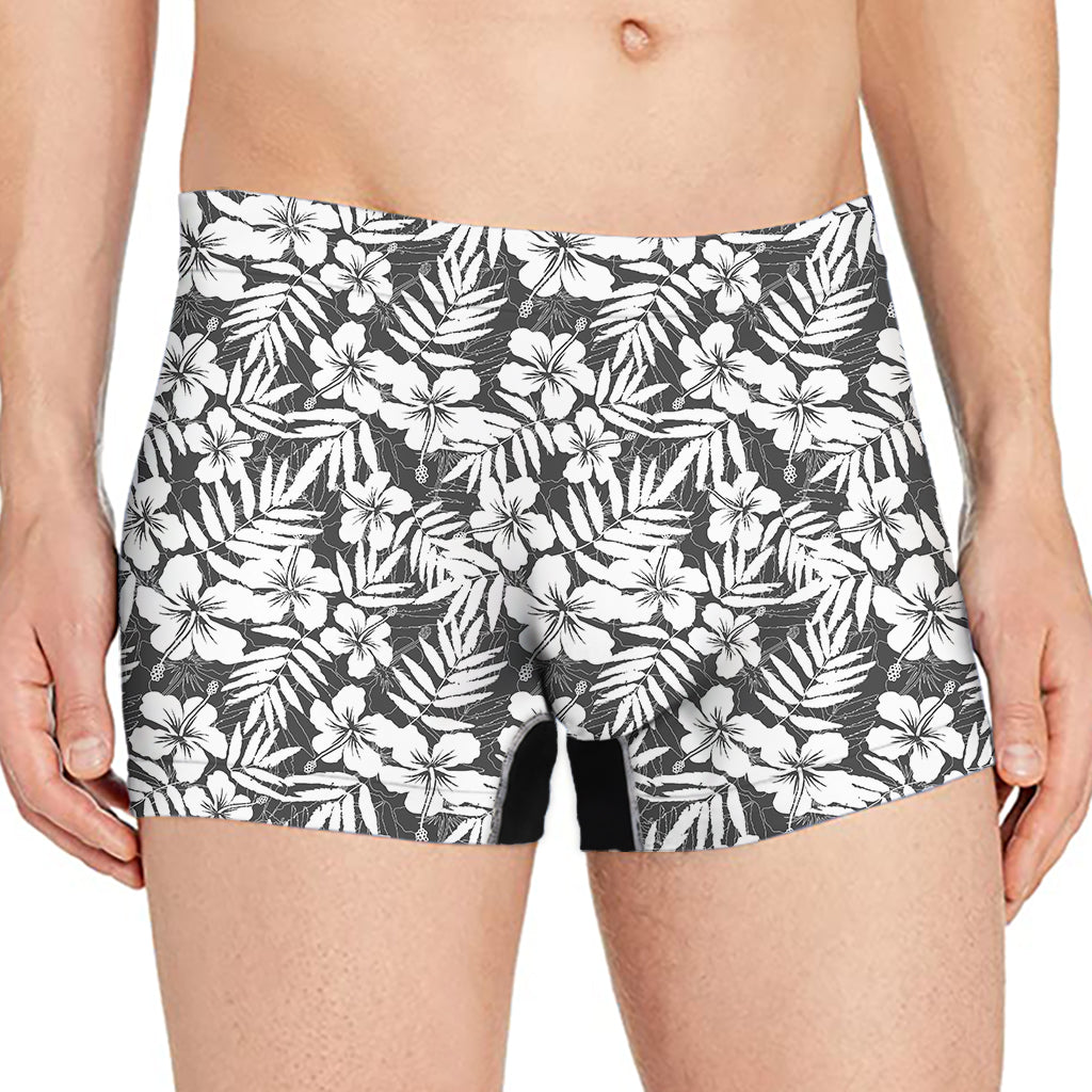 White And Grey Hawaiian Pattern Print Men's Boxer Briefs