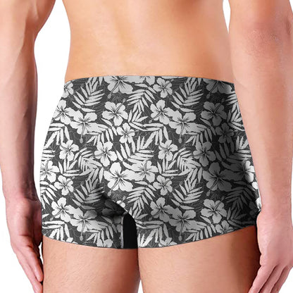 White And Grey Hawaiian Pattern Print Men's Boxer Briefs