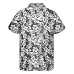 White And Grey Hawaiian Pattern Print Men's Short Sleeve Shirt