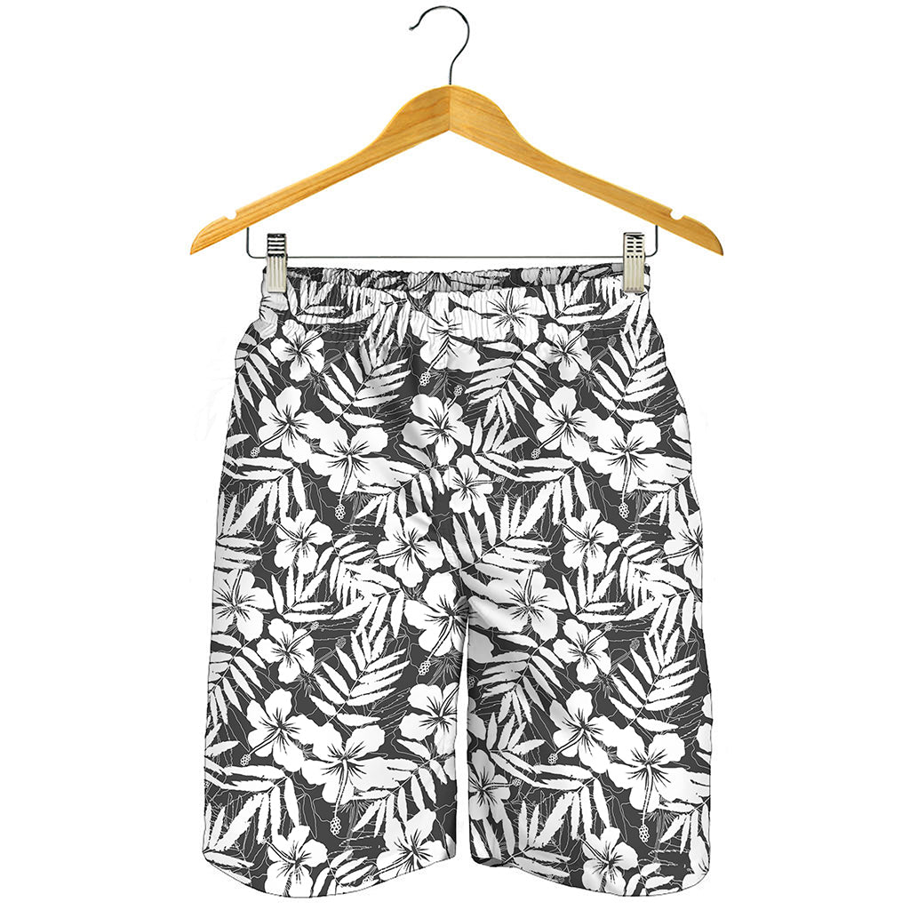White And Grey Hawaiian Pattern Print Men's Shorts