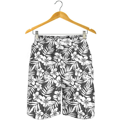 White And Grey Hawaiian Pattern Print Men's Shorts