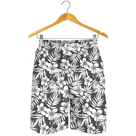 White And Grey Hawaiian Pattern Print Men's Shorts