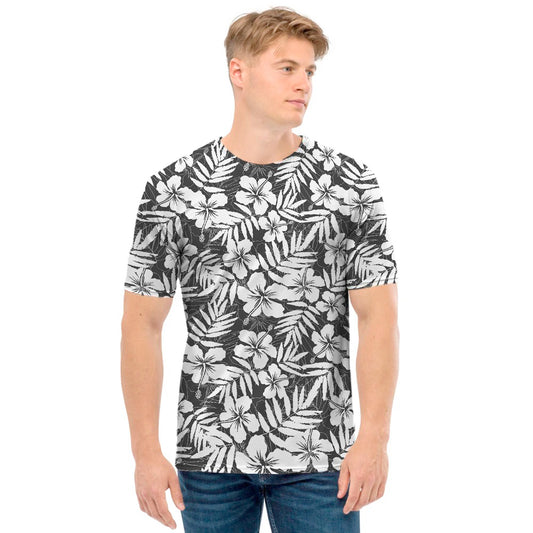 White And Grey Hawaiian Pattern Print Men's T-Shirt