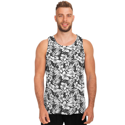 White And Grey Hawaiian Pattern Print Men's Tank Top