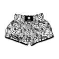 White And Grey Hawaiian Pattern Print Muay Thai Boxing Shorts