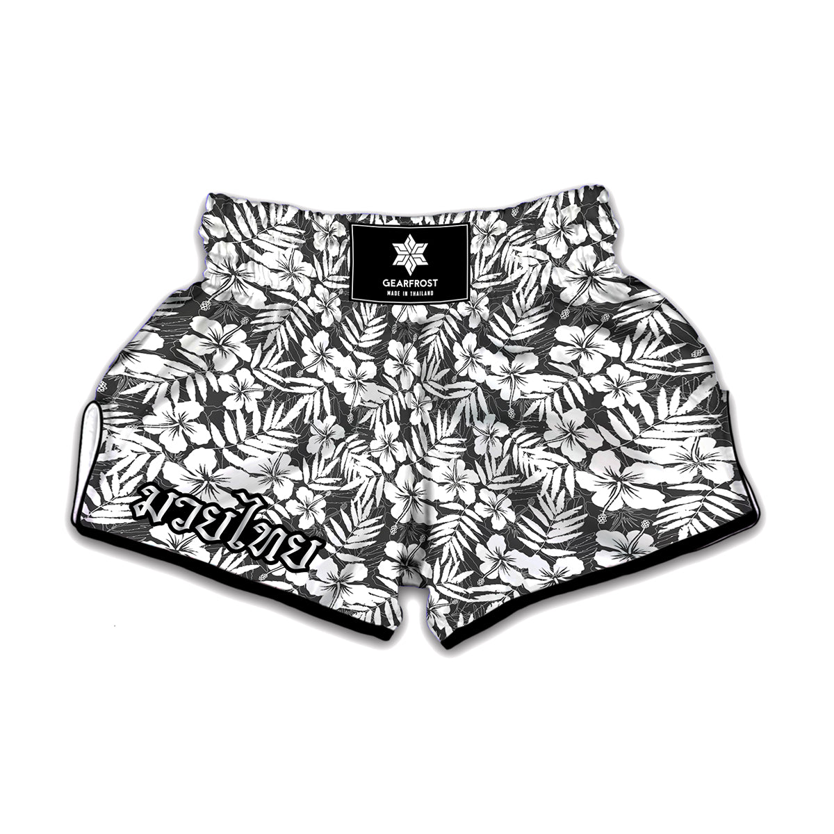 White And Grey Hawaiian Pattern Print Muay Thai Boxing Shorts