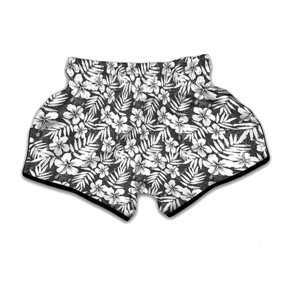 White And Grey Hawaiian Pattern Print Muay Thai Boxing Shorts