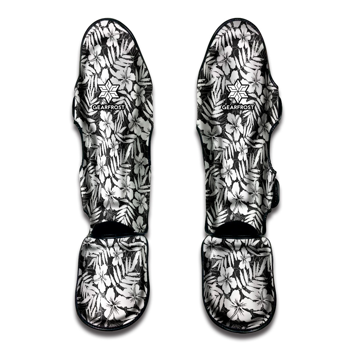 White And Grey Hawaiian Pattern Print Muay Thai Shin Guard