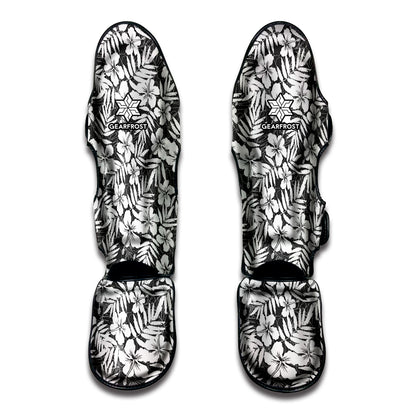 White And Grey Hawaiian Pattern Print Muay Thai Shin Guard
