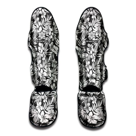 White And Grey Hawaiian Pattern Print Muay Thai Shin Guard