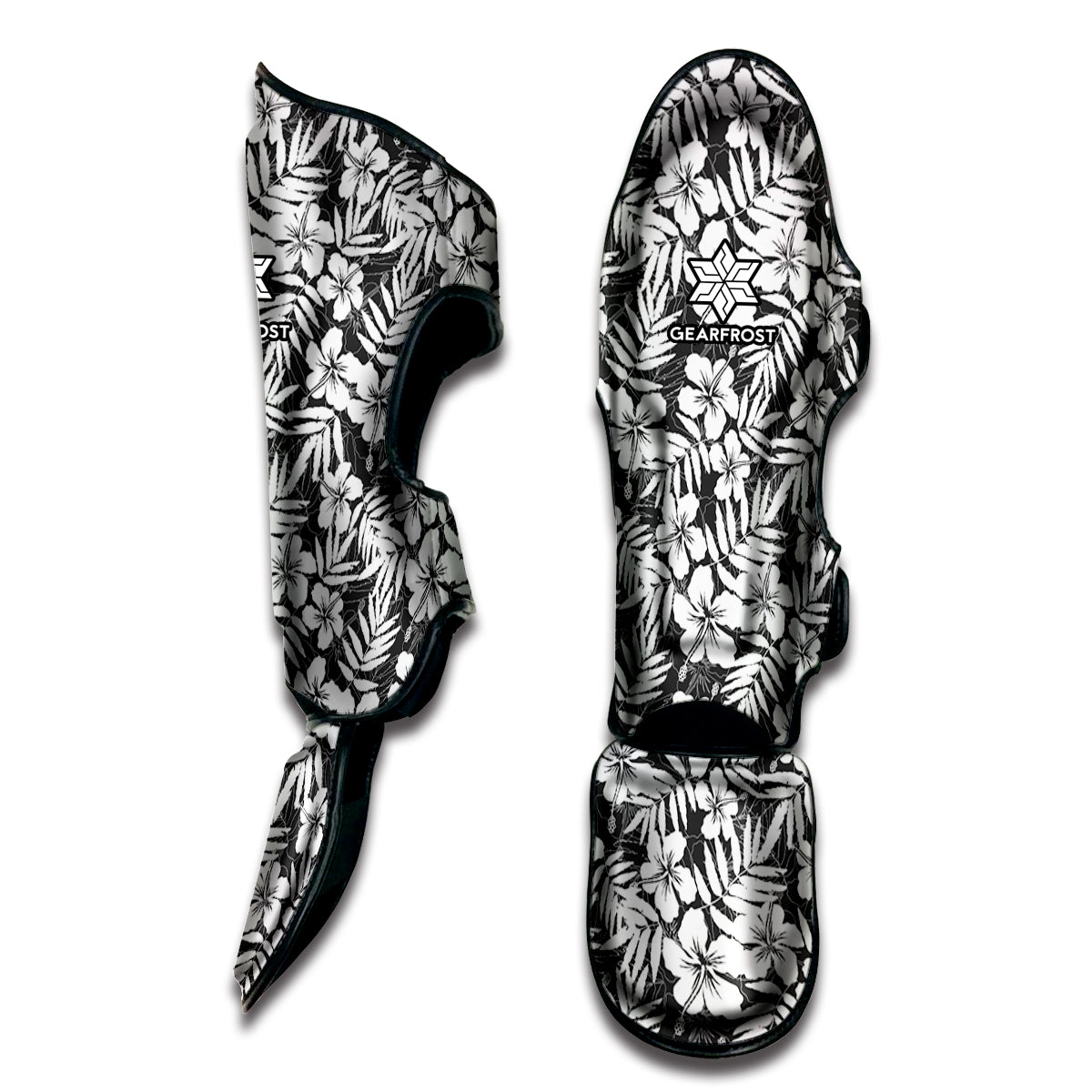 White And Grey Hawaiian Pattern Print Muay Thai Shin Guard