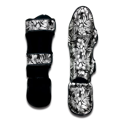 White And Grey Hawaiian Pattern Print Muay Thai Shin Guard