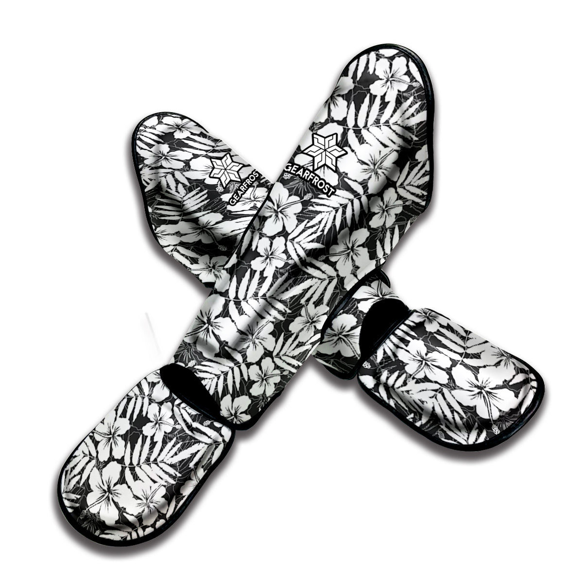 White And Grey Hawaiian Pattern Print Muay Thai Shin Guard