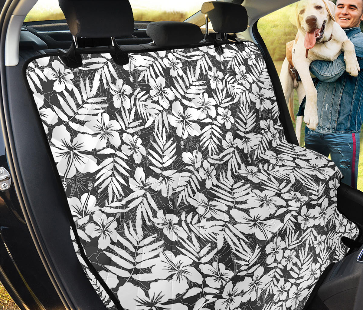 White And Grey Hawaiian Pattern Print Pet Car Back Seat Cover