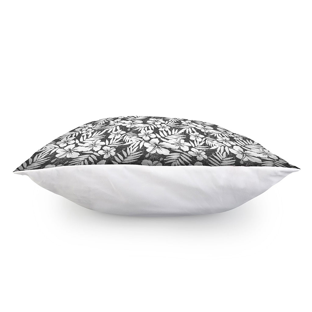 White And Grey Hawaiian Pattern Print Pillow Cover