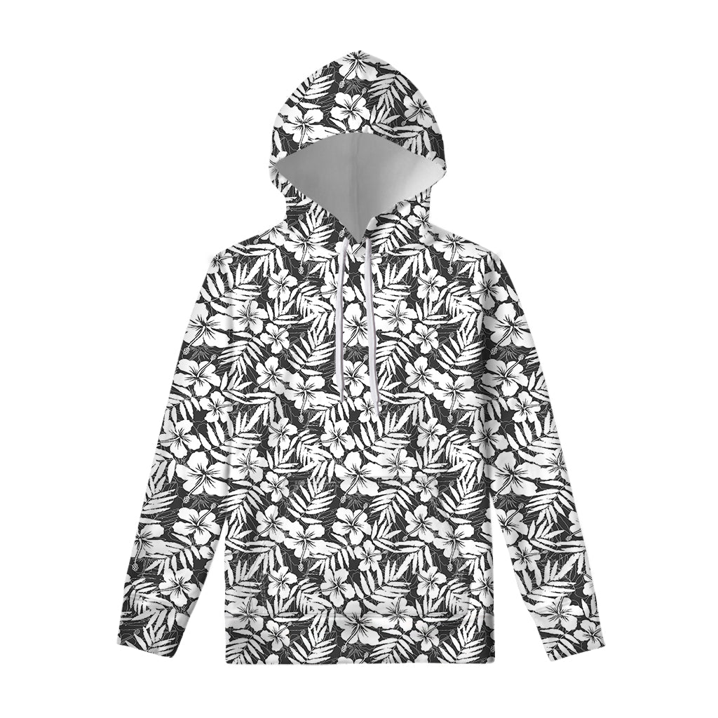 White And Grey Hawaiian Pattern Print Pullover Hoodie