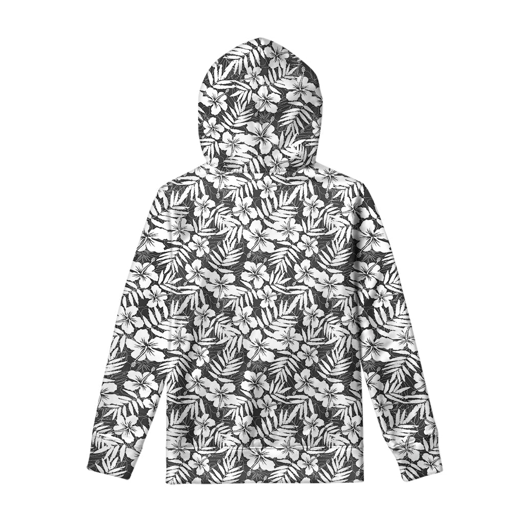 White And Grey Hawaiian Pattern Print Pullover Hoodie