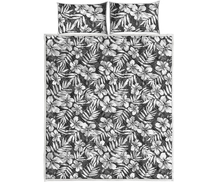 White And Grey Hawaiian Pattern Print Quilt Bed Set