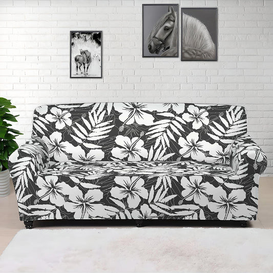 White And Grey Hawaiian Pattern Print Sofa Cover