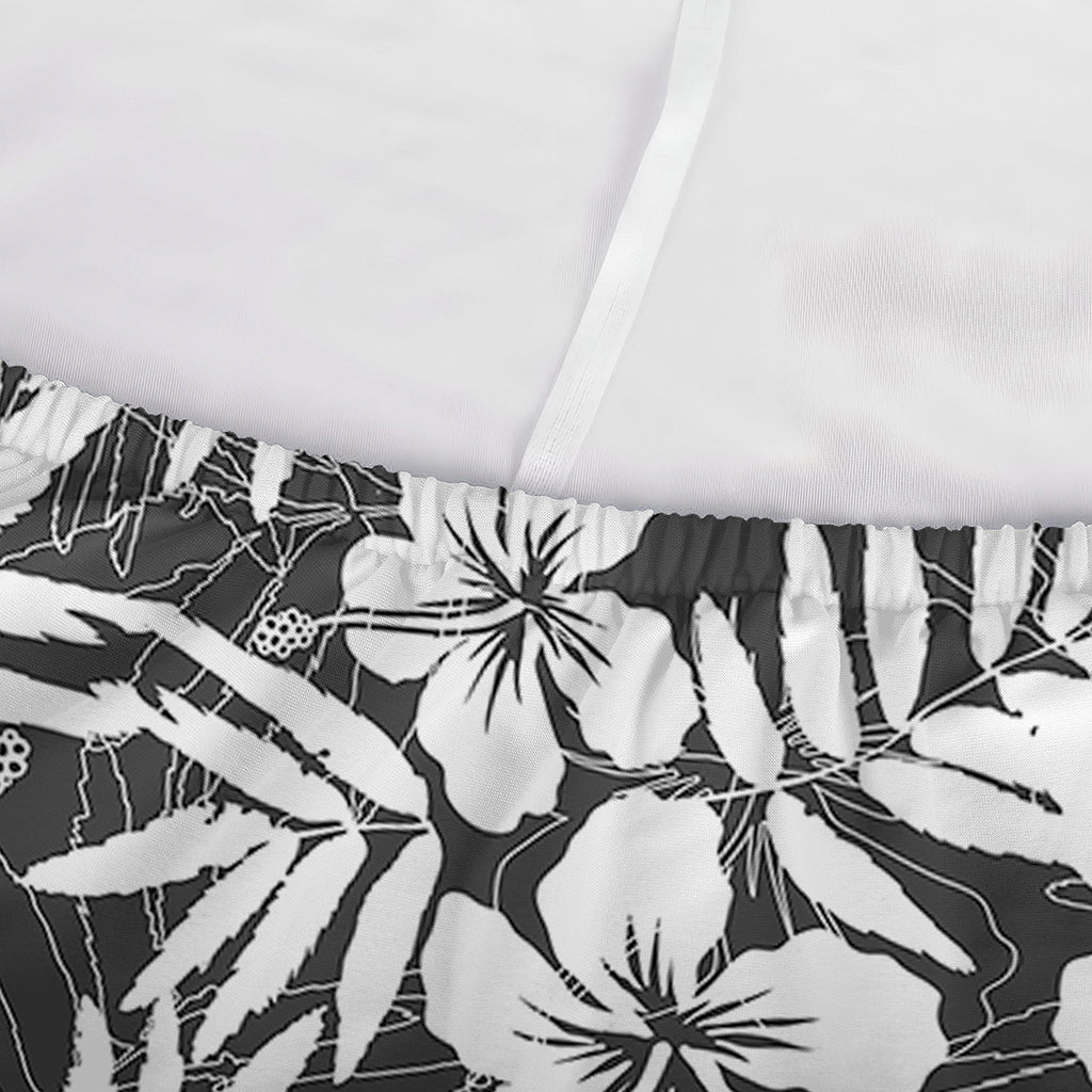 White And Grey Hawaiian Pattern Print Sofa Cover