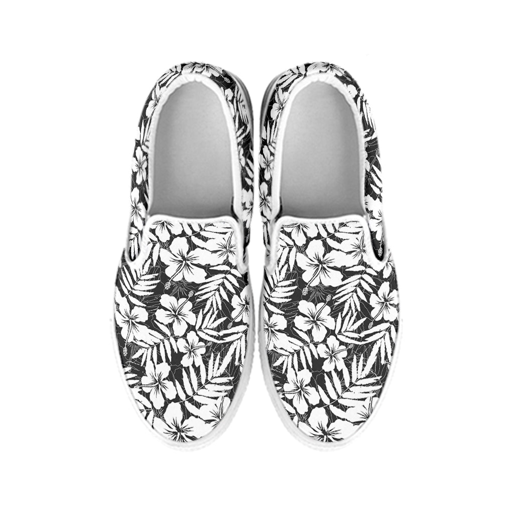 White And Grey Hawaiian Pattern Print White Slip On Shoes