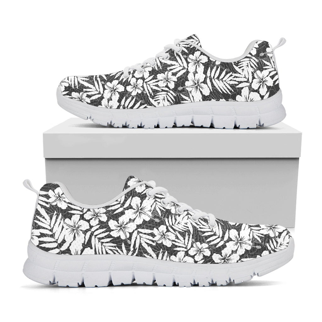 White And Grey Hawaiian Pattern Print White Sneakers