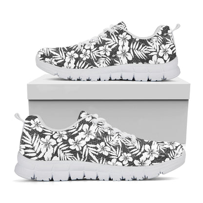 White And Grey Hawaiian Pattern Print White Sneakers
