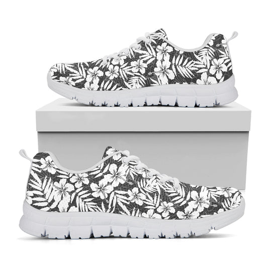 White And Grey Hawaiian Pattern Print White Sneakers
