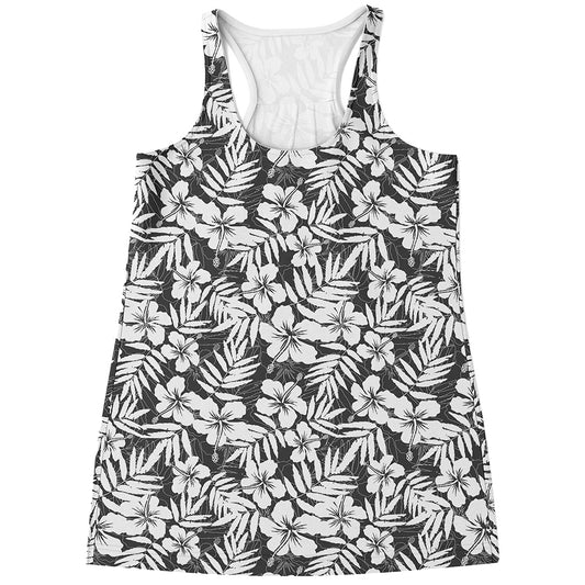 White And Grey Hawaiian Pattern Print Women's Racerback Tank Top