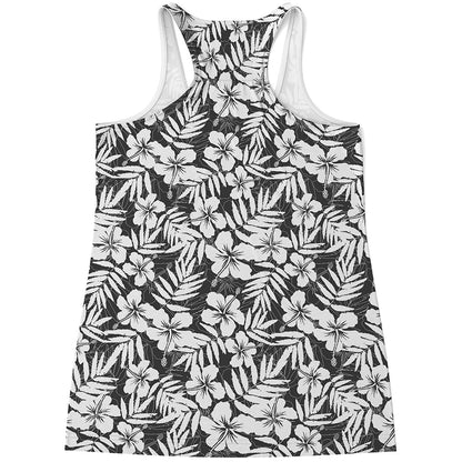White And Grey Hawaiian Pattern Print Women's Racerback Tank Top