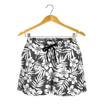 White And Grey Hawaiian Pattern Print Women's Shorts