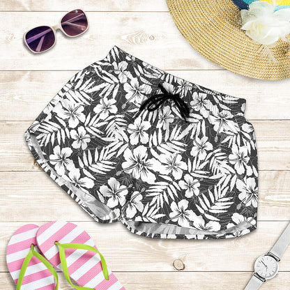 White And Grey Hawaiian Pattern Print Women's Shorts