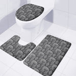 White And Grey Indian Elephant Print 3 Piece Bath Mat Set