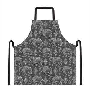 White And Grey Indian Elephant Print Apron