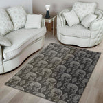 White And Grey Indian Elephant Print Area Rug