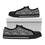 White And Grey Indian Elephant Print Black Low Top Shoes