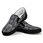 White And Grey Indian Elephant Print Black Slip On Shoes