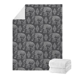 White And Grey Indian Elephant Print Blanket