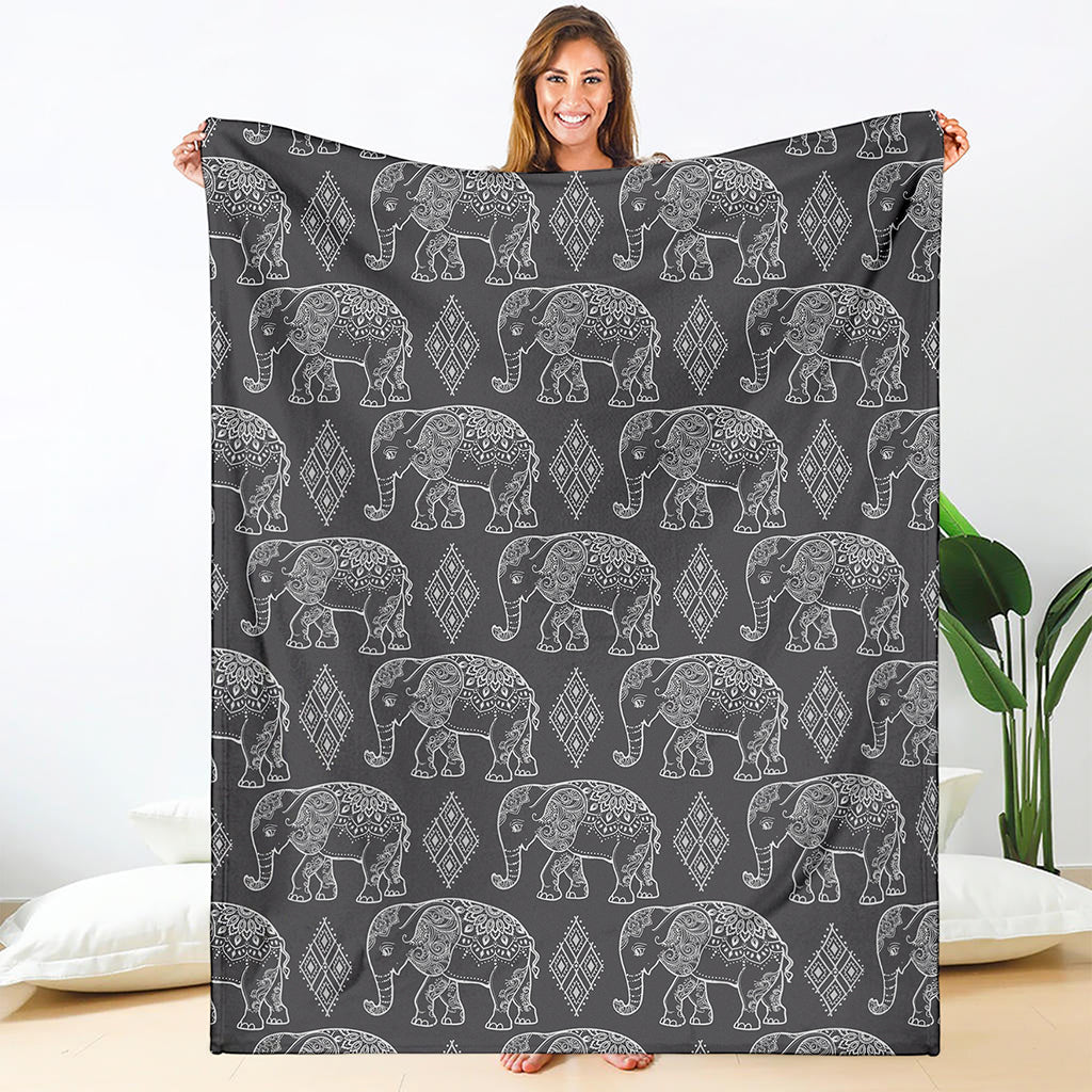 White And Grey Indian Elephant Print Blanket
