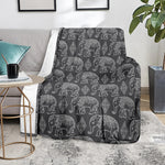 White And Grey Indian Elephant Print Blanket
